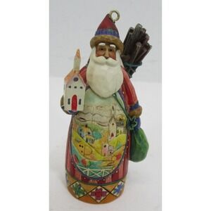 Jim Shore Santas Holding Church Firewood on back Tree Ornaments Hill Scenery